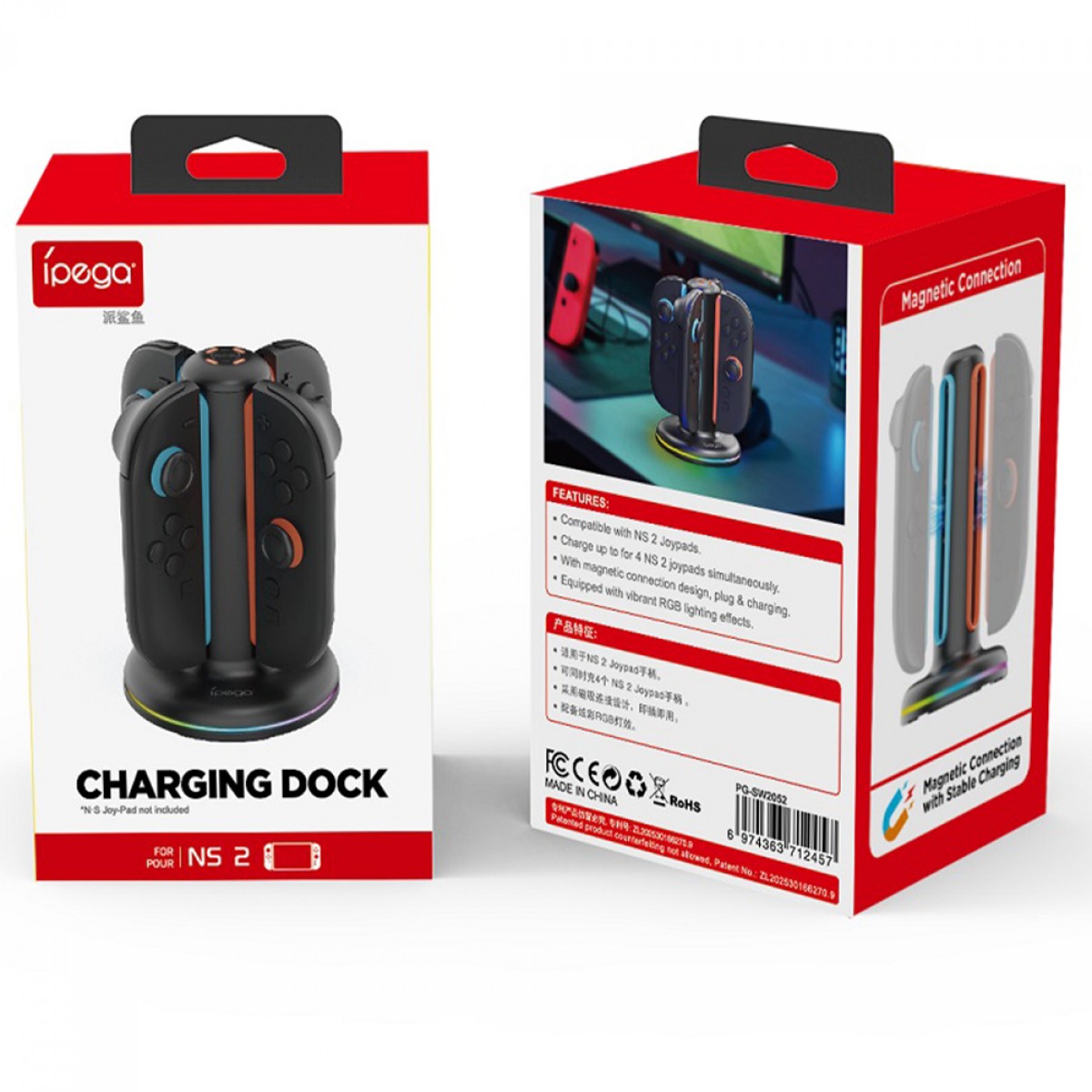 Dock De Carregamento Ipega, Para Nintendo Switch 2, Com 4 Slots, Preto, PG-SW2052