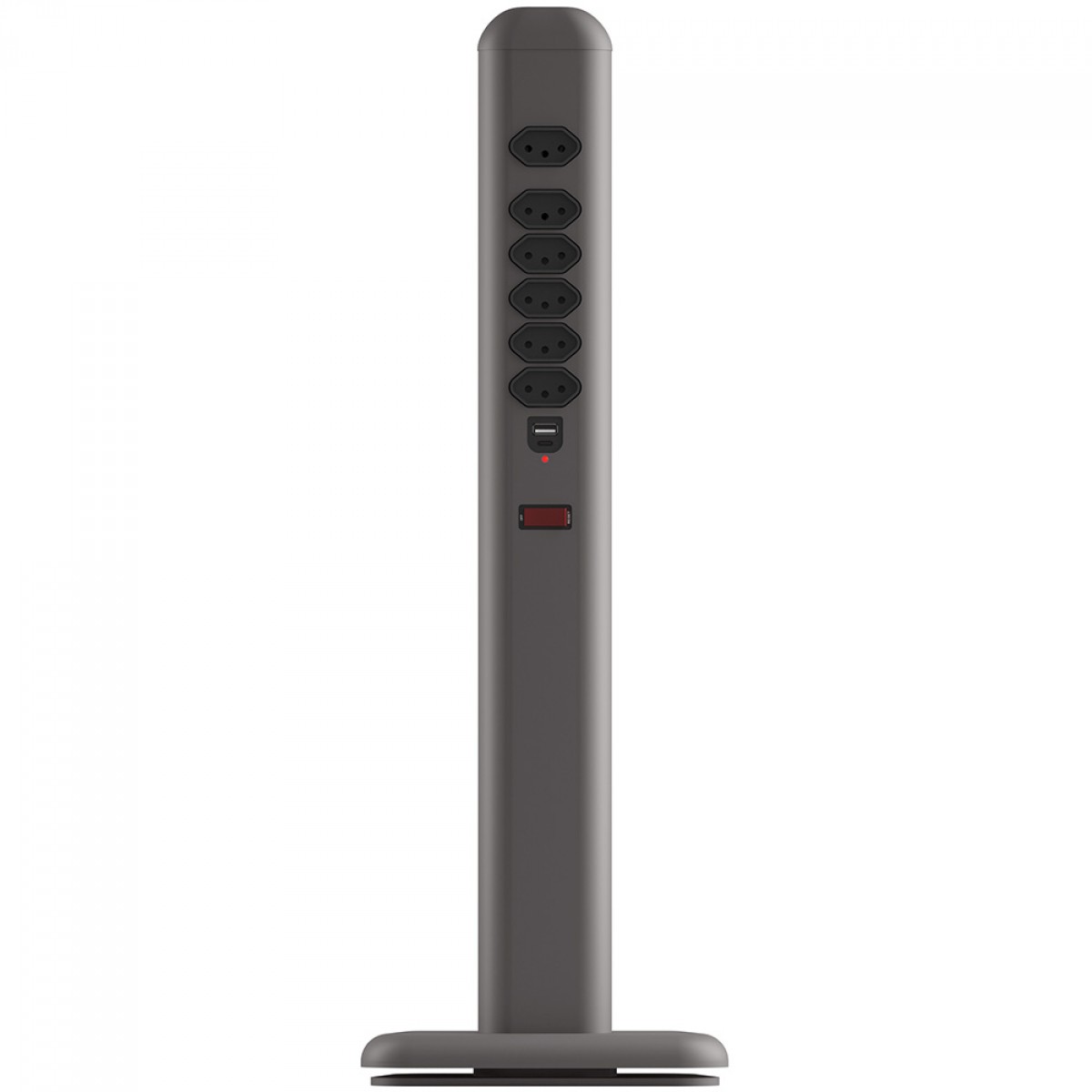 Extensão Elétrica Totem Octoo EasyPlug, 6 Tomadas+USB+USB-C, Suporte Para Smartphone, Bivolt, Titanium