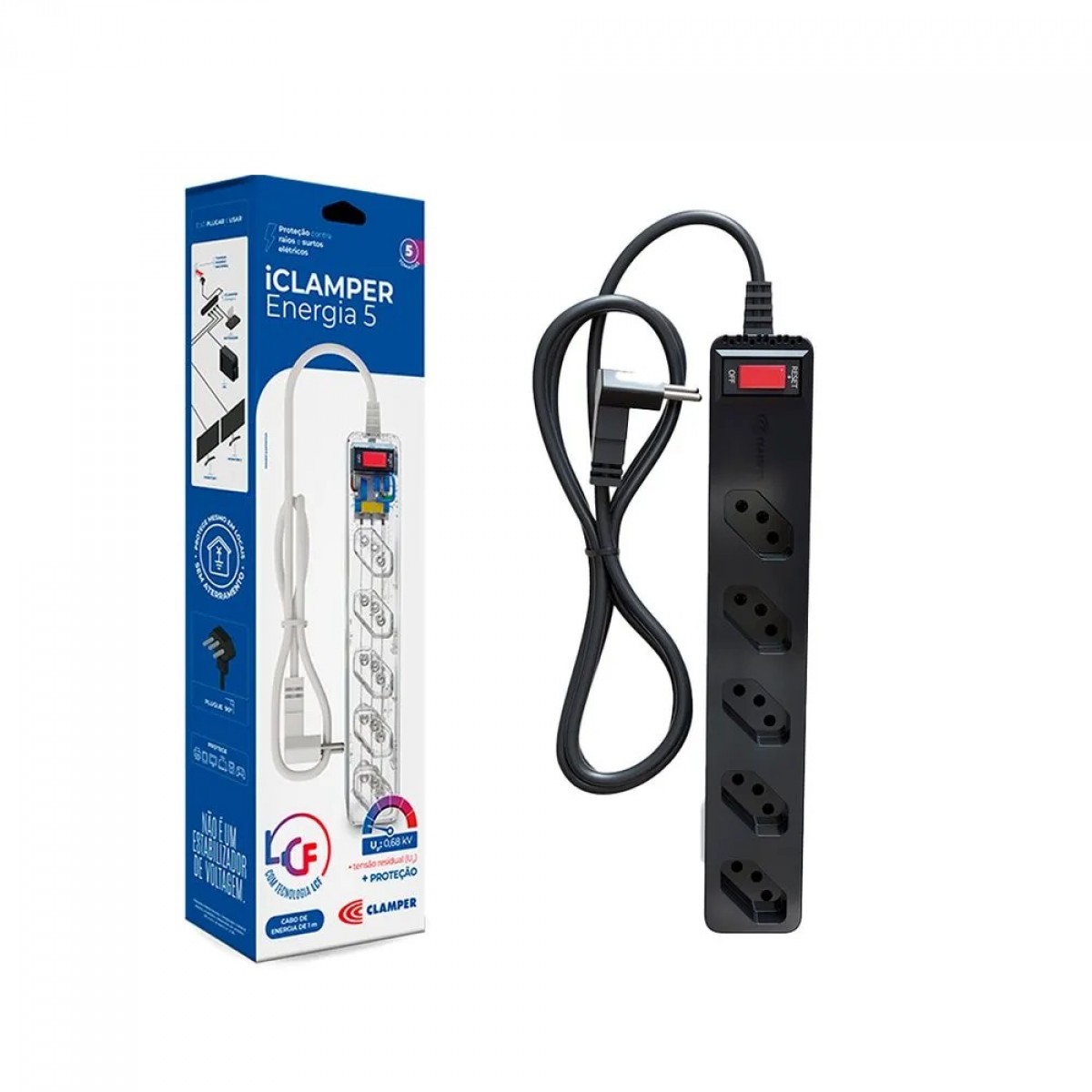 Filtro de Linha DPS ICLAMPER Energia 5 Tomadas, 127/220 volts, LCF, 1M, Black, Bivolt