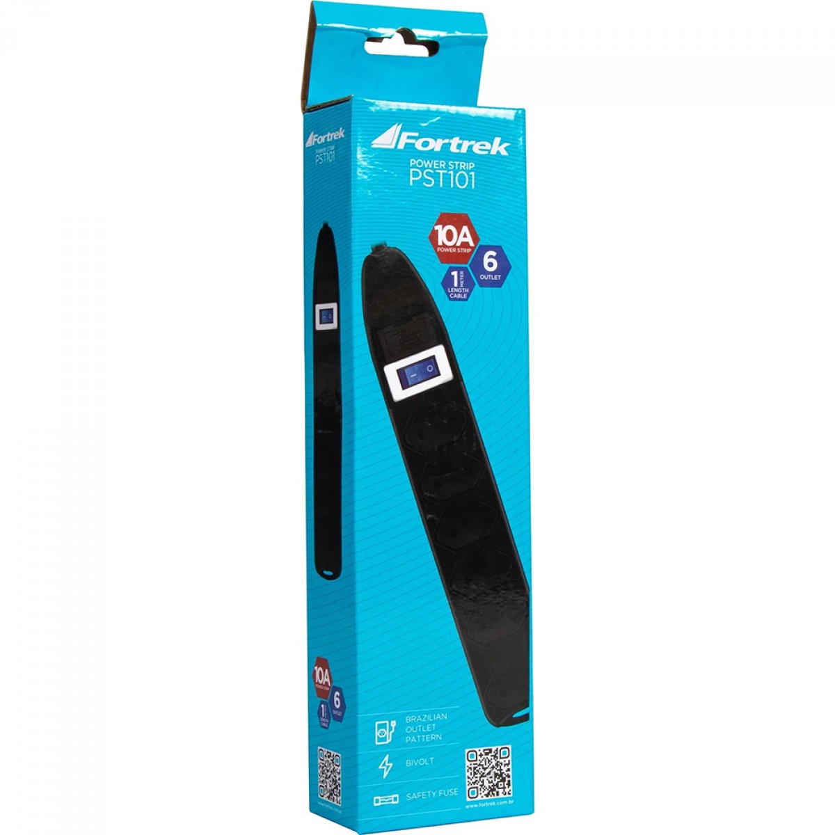 Filtro de Linha Fortrek 6 Tomadas, 1M, Black, PST101