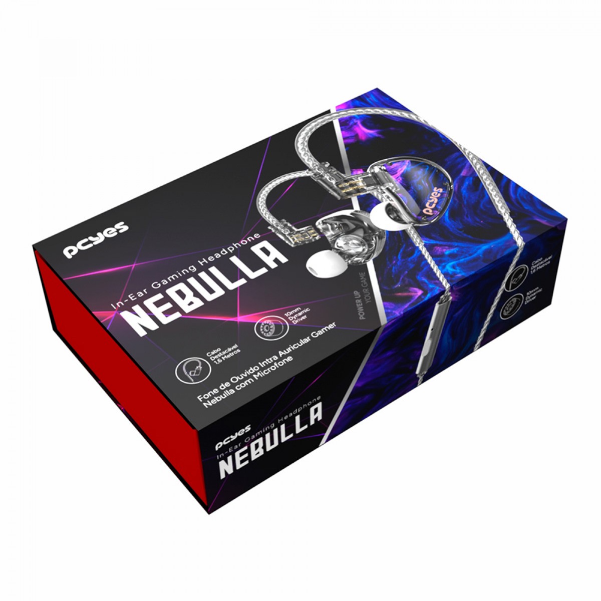 Fone de Ouvido Gamer PCYes Nebulla, Intra Auricular, Driver 1DD 10mm, P3, Com Microfone, FPN1DD
