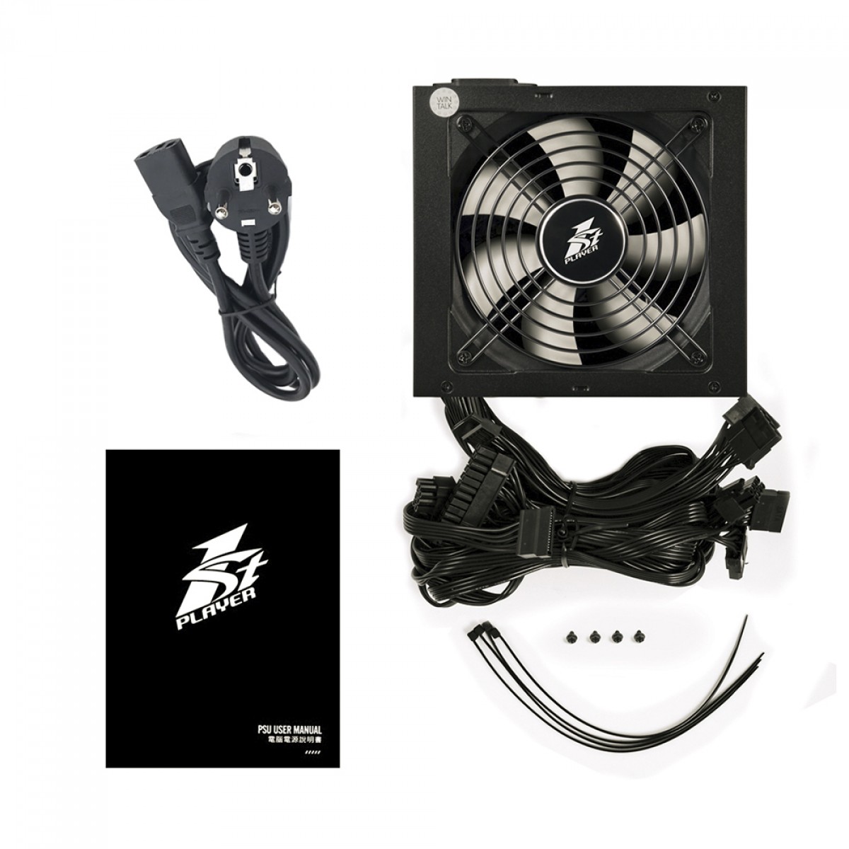 Fonte 1STPLAYER DK Premium, 800W, 80 Plus Bronze, Cabos Flat, PFC Ativo, Black, DKP-PS-800AX