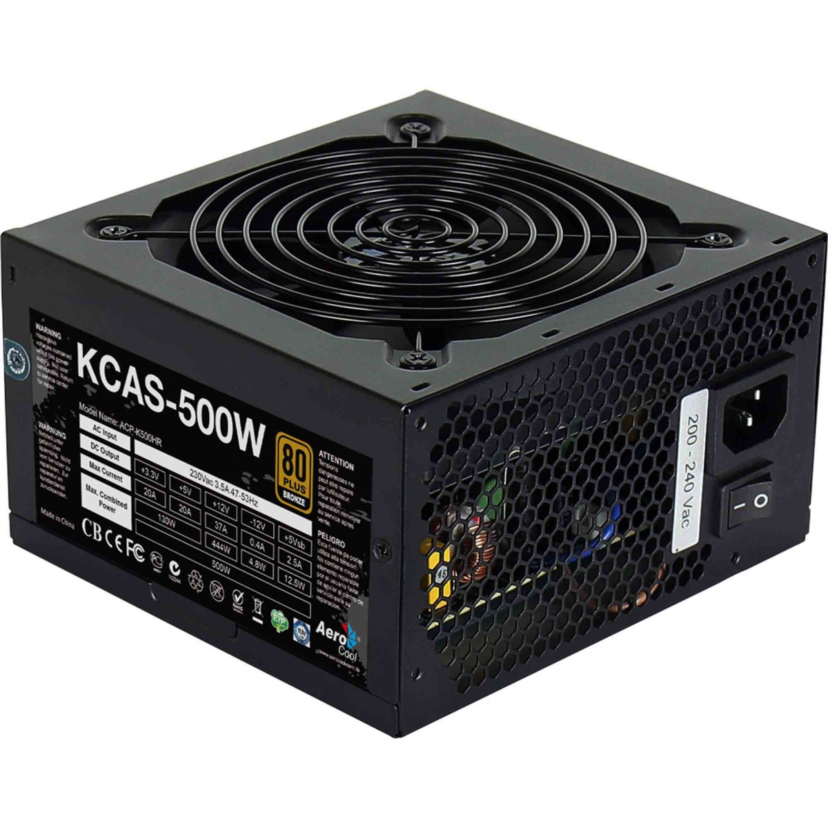 Fonte Aerocool KCAS 500W, 80 Plus Bronze, PFC Ativo, 59765