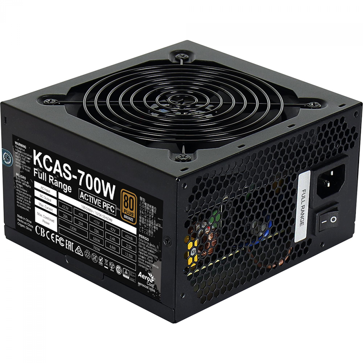 Fonte Aerocool KCAS 700W, 80 Plus Bronze, PFC Ativo