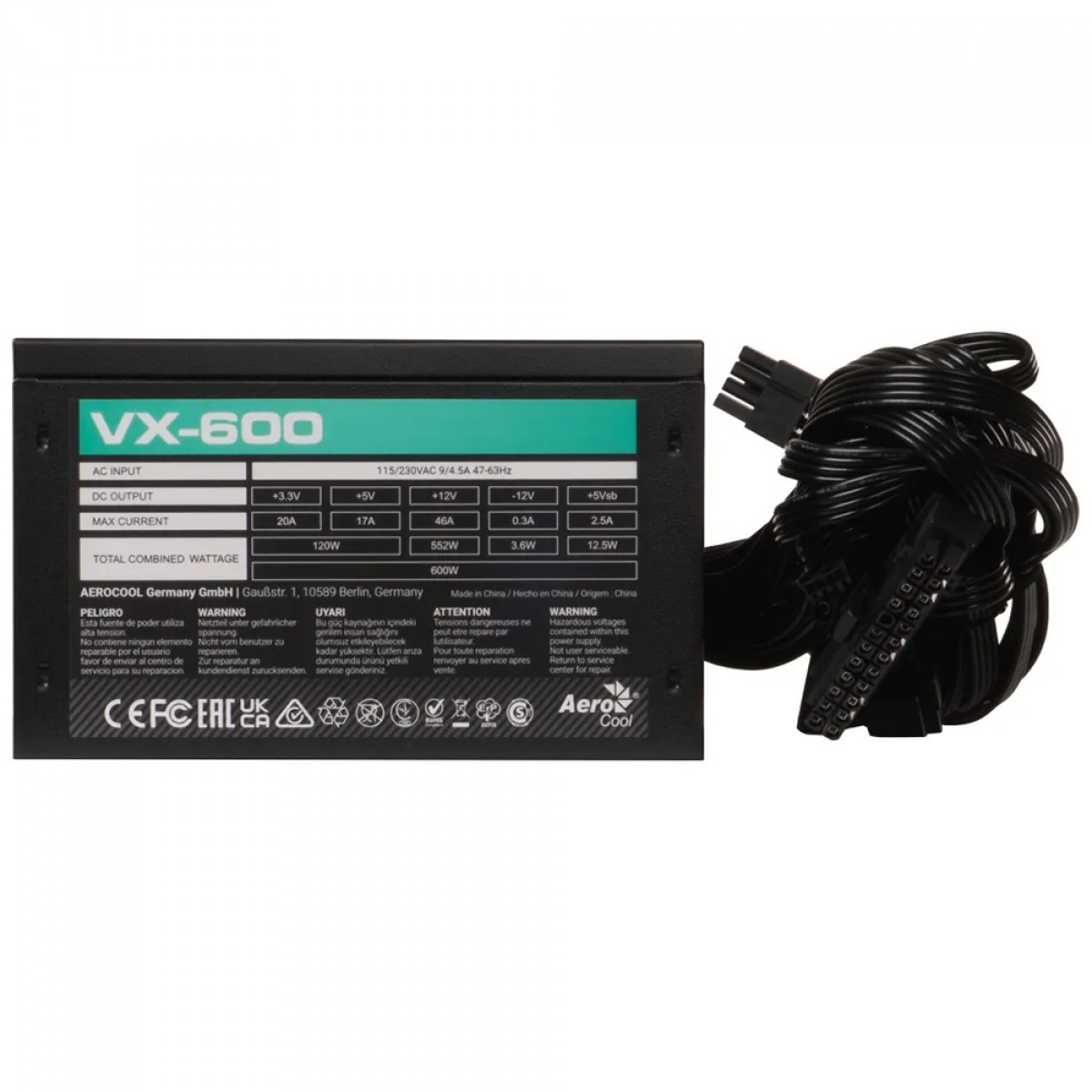 Fonte Aerocool Stealth VX-600, 600W, ATX, Bivolt, Preto