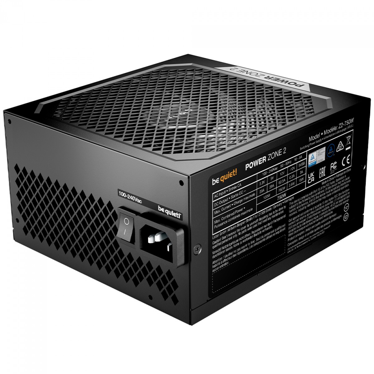 Fonte Be Quiet Power Zone 2, 750W, 80 Plus Platinum, Cybenetics Platinum, PFC Ativo, Full Modular, Preto, BP006US