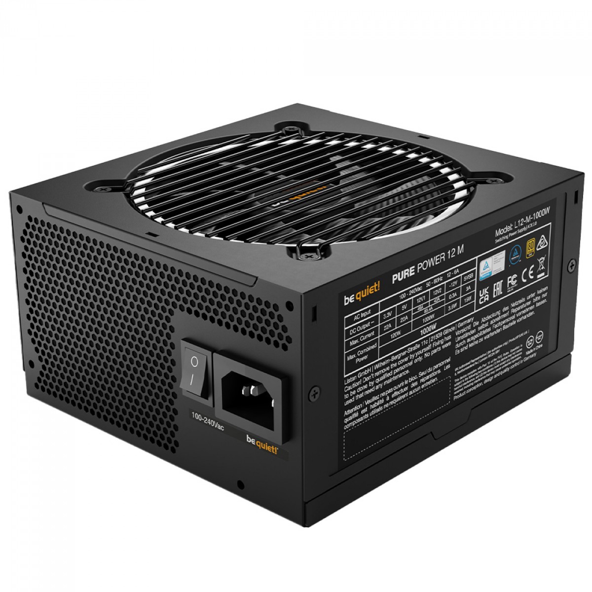 Fonte Be Quiet Pure Power 12 M, 1000W, 80 Plus Gold, PFC Ativo, Full Modular, Black, BN523