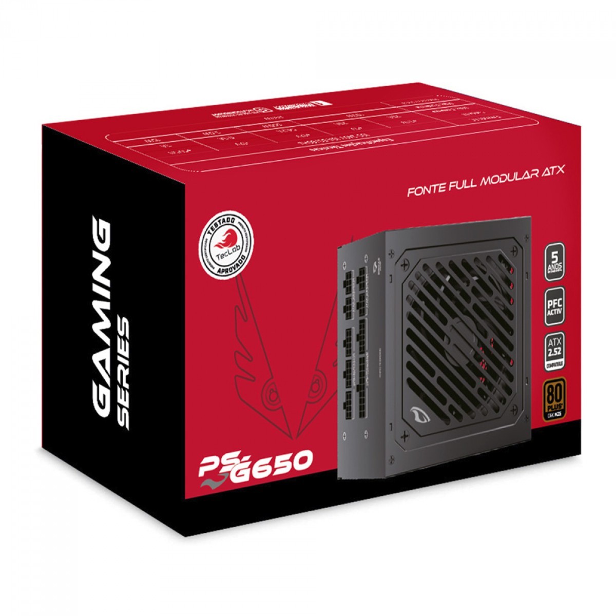 Fonte C3Tech PS-G650 Gaming Series, 650W, 80 Plus Bronze, Cybenetics Gold, Full Modular, TecLab, PFC Ativo, Preto