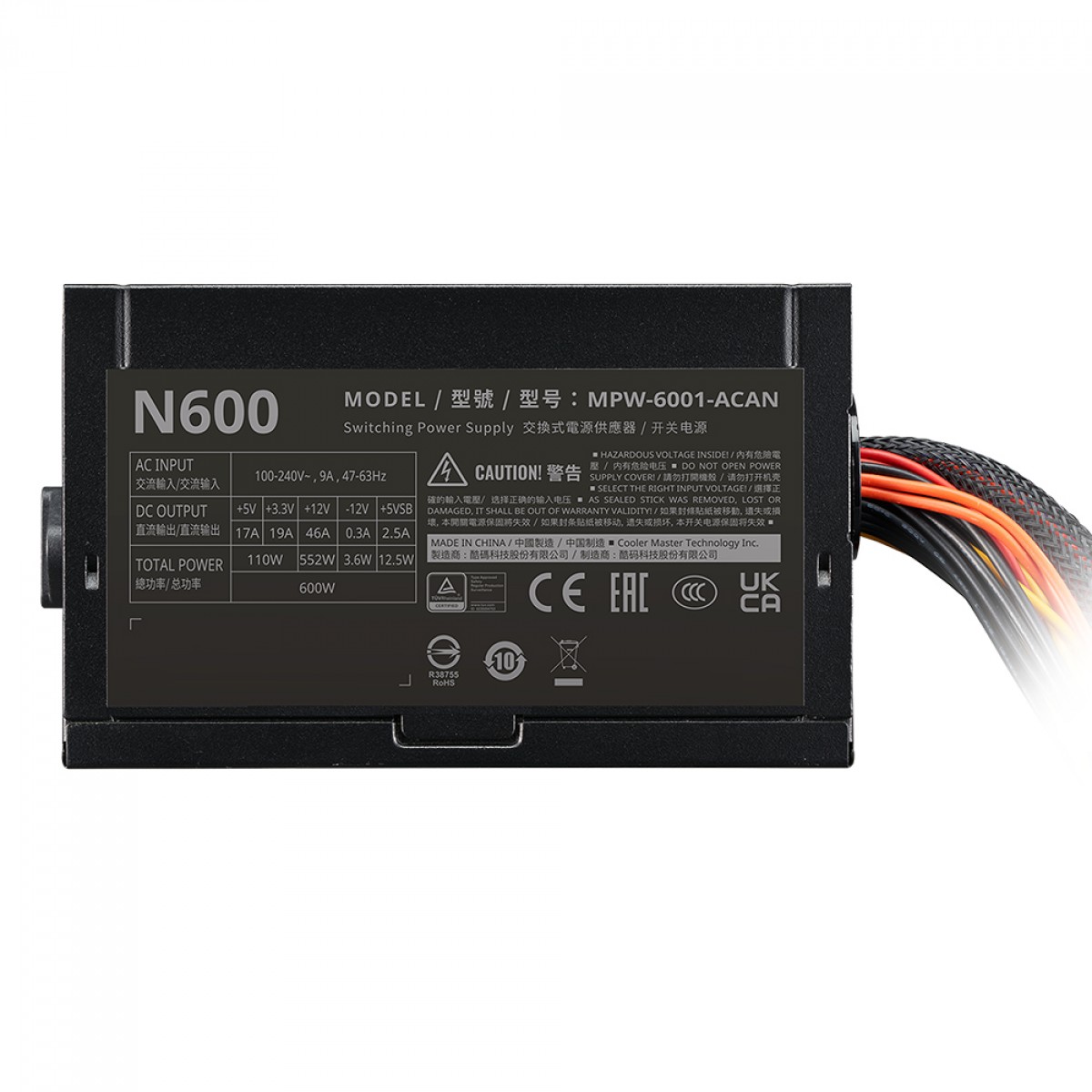 Fonte Cooler Master Elite NEX N600, 600W, PFC Ativo, Black, MPW-6001-ACAN-BBR