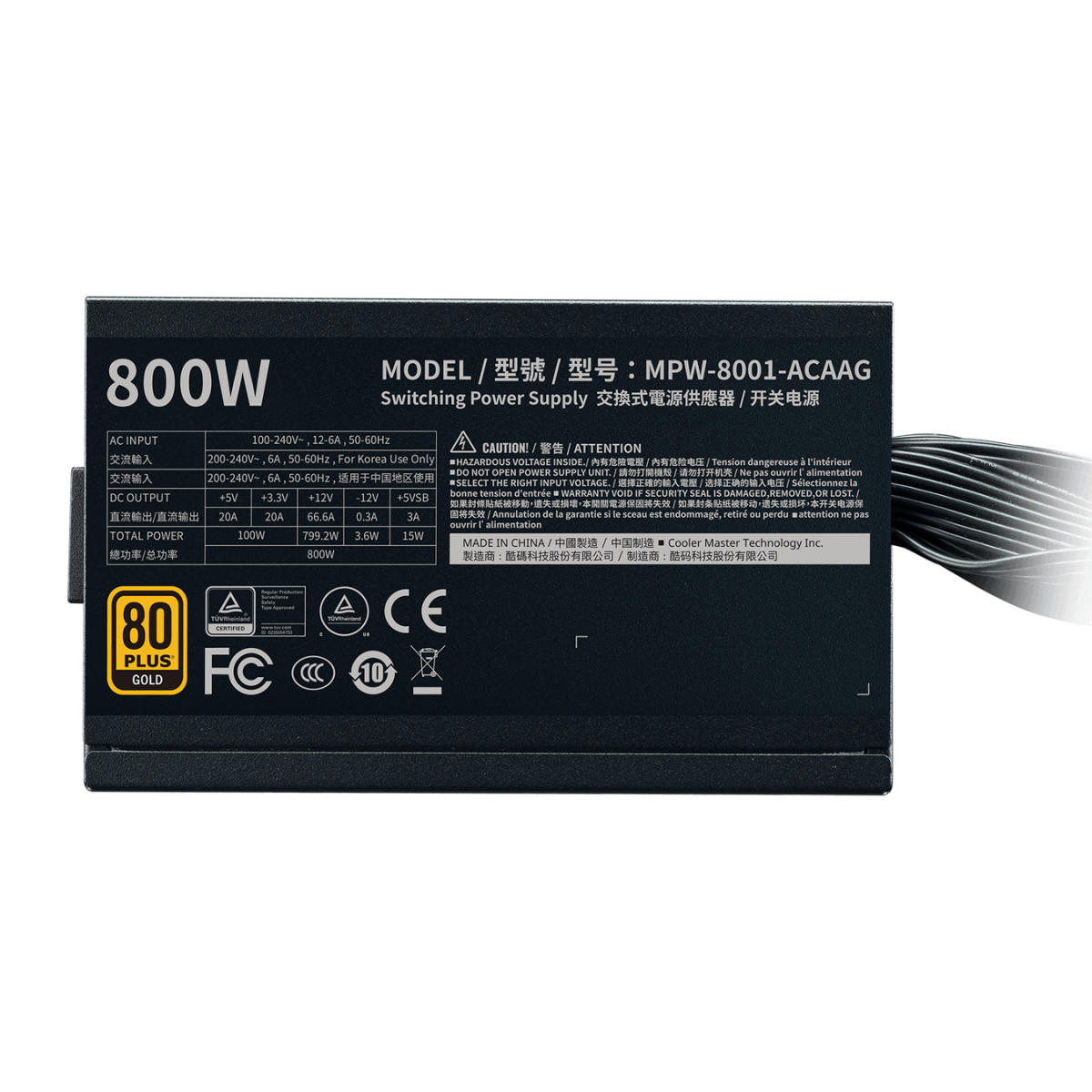 Fonte Cooler Master G800 800W, 80 Plus Gold, PFC Ativo, MPW-8001-ACAAG-BR