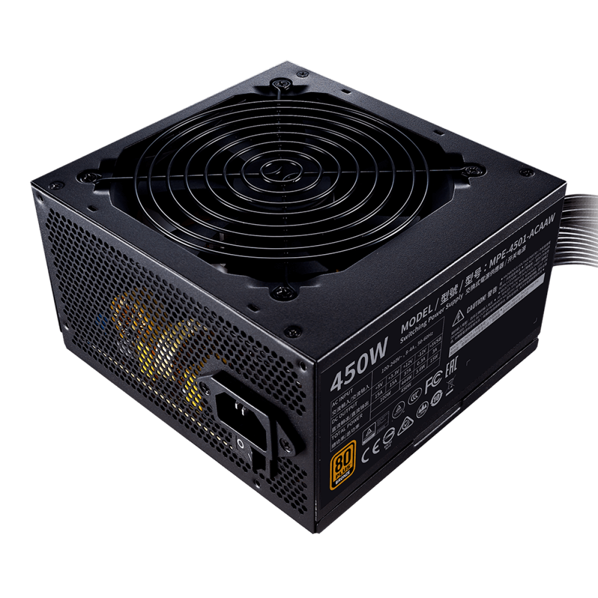 Fonte Cooler Master MWE 450 BRONZE - V2, 450w, 80 Plus Bronze, Full Range, PFC Ativo, MPE-4501-ACAAW-BBR