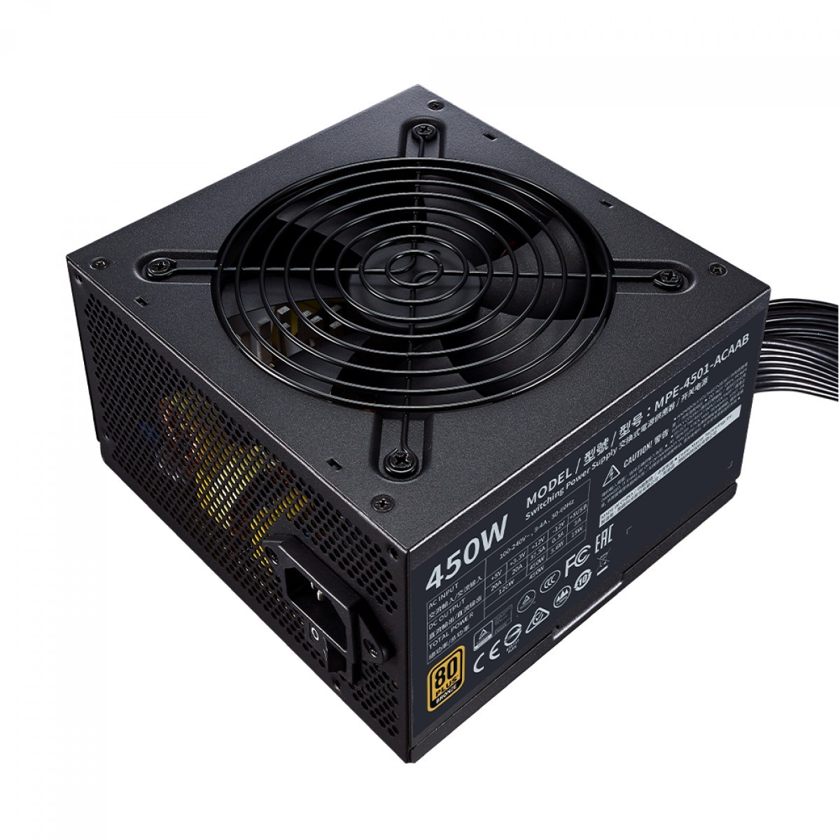 Fonte Cooler Master MWE 450W V2, 80 Plus Bronze, PFC Ativo, Preto, MPE-4501-ACAAB-BR