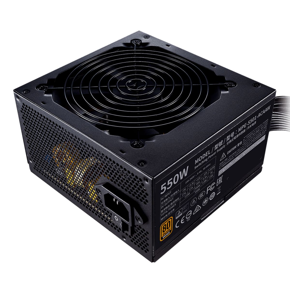 Fonte Cooler Master MWE 550 BRONZE - V2, 550w, 80 Plus Bronze, Full Range, PFC Ativo, MPE-5501-ACAAW-BBR