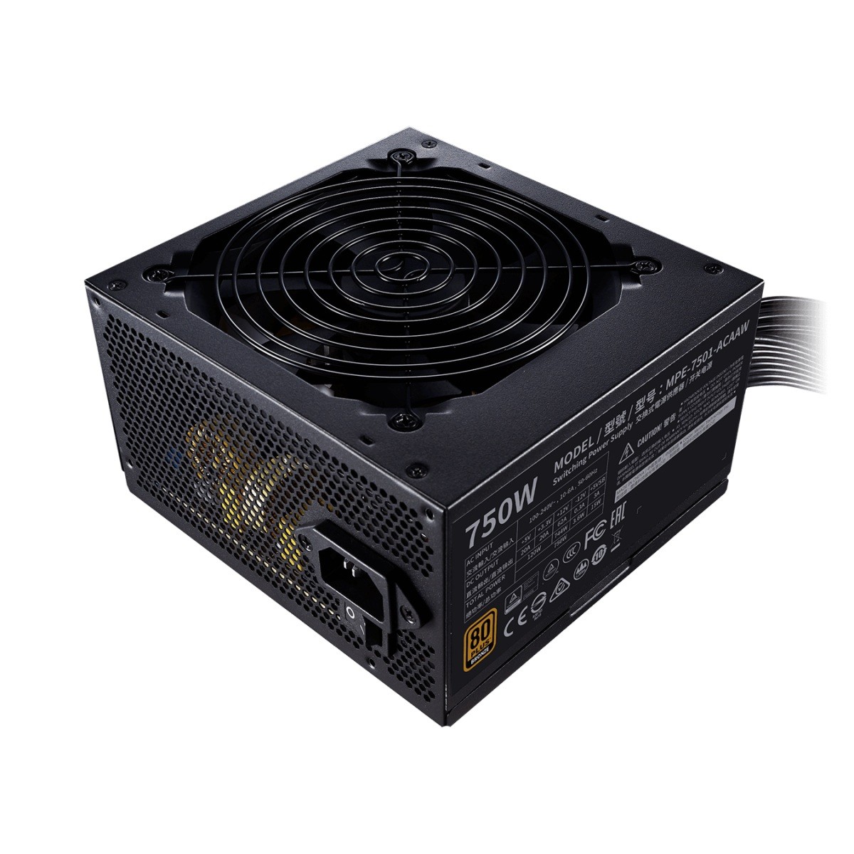 Fonte Cooler Master MWE 750 BRONZE - V2, 750w, 80 Plus Bronze, Full Range, PFC Ativo, MPE-7501-ACAAW-3BBR