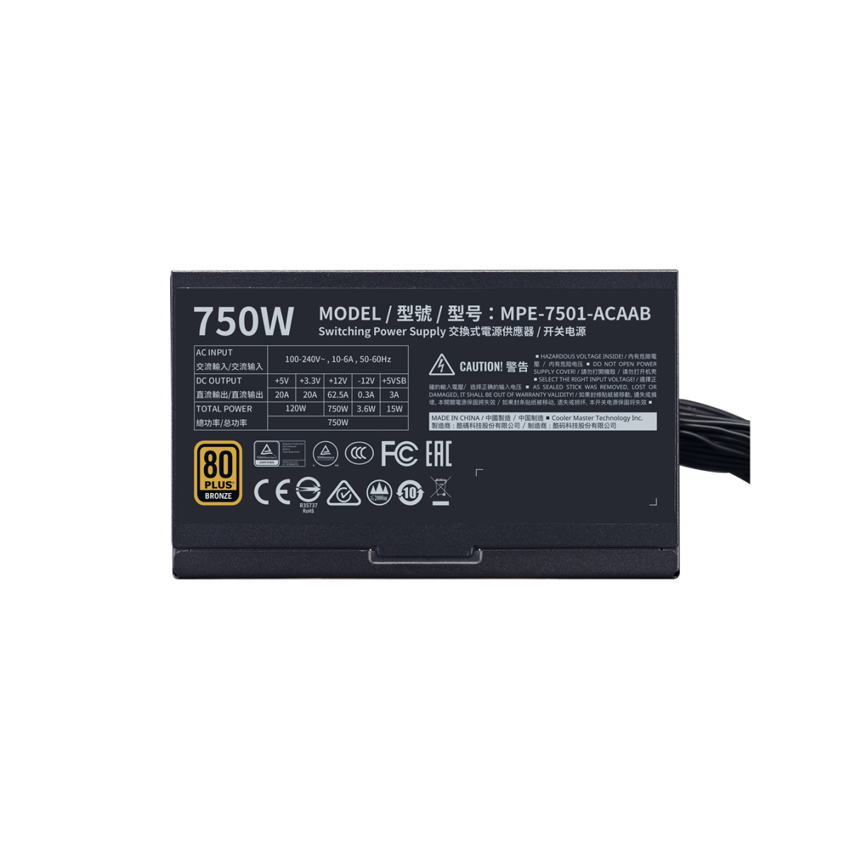 Fonte Cooler Master MWE 750 BRONZE - V2, 750w, 80 Plus Bronze, PFC Ativo, MPE-7501-ACAAB-BR