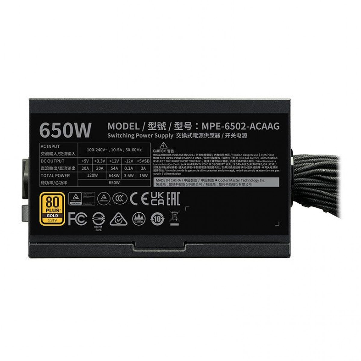 Fonte Cooler Master MWE Gold 650 V3, 650W, 80 Plus Gold, ATX 3.1, PFC Ativo, MPE-6502-ACAAG-3BBR