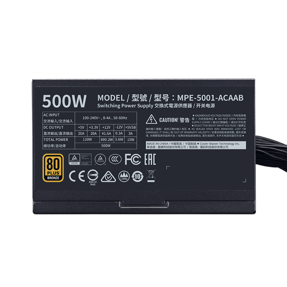 Fonte Cooler Master MWE V2 500W, 80 Plus Bronze, PFC Ativo, MPE-5001-ACAAB-BR