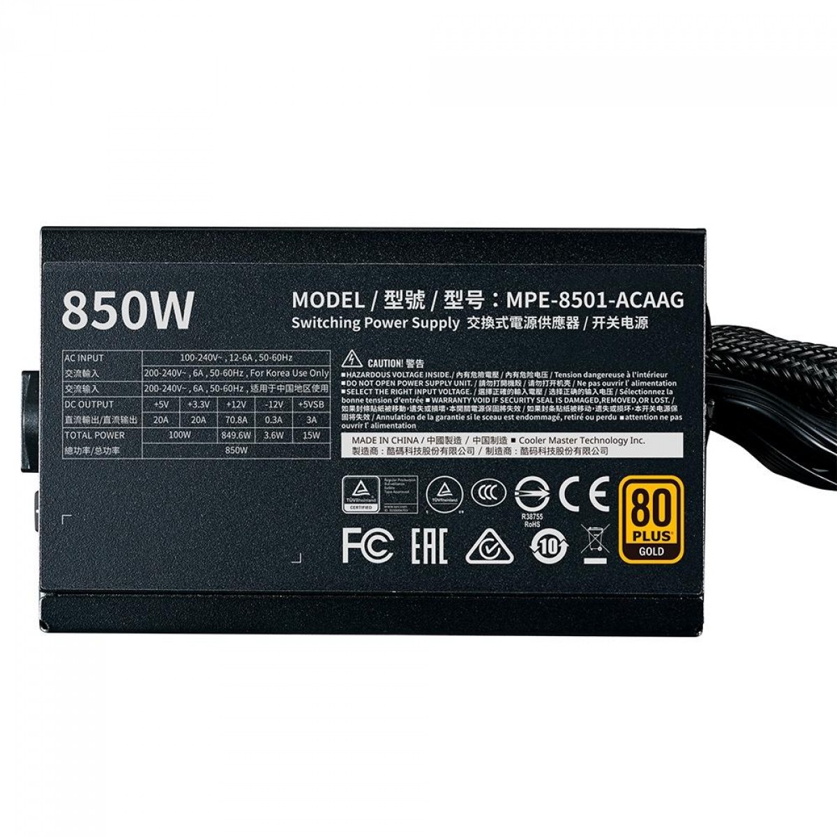 Fonte Cooler Master MWE V2 850W, 80 Plus Gold, PFC Ativo, MPE-8501-ACAAG-WO