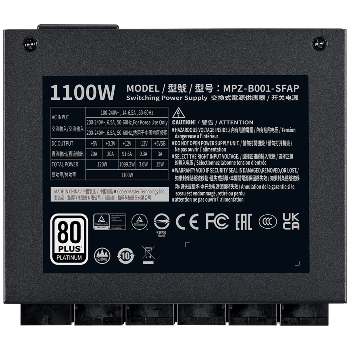 Fonte Cooler Master V1100 SFX Platinum, 1100W, 80 Plus Platinum, PFC Ativo, Full Modular, MPZ-B001-SFAP-BWO