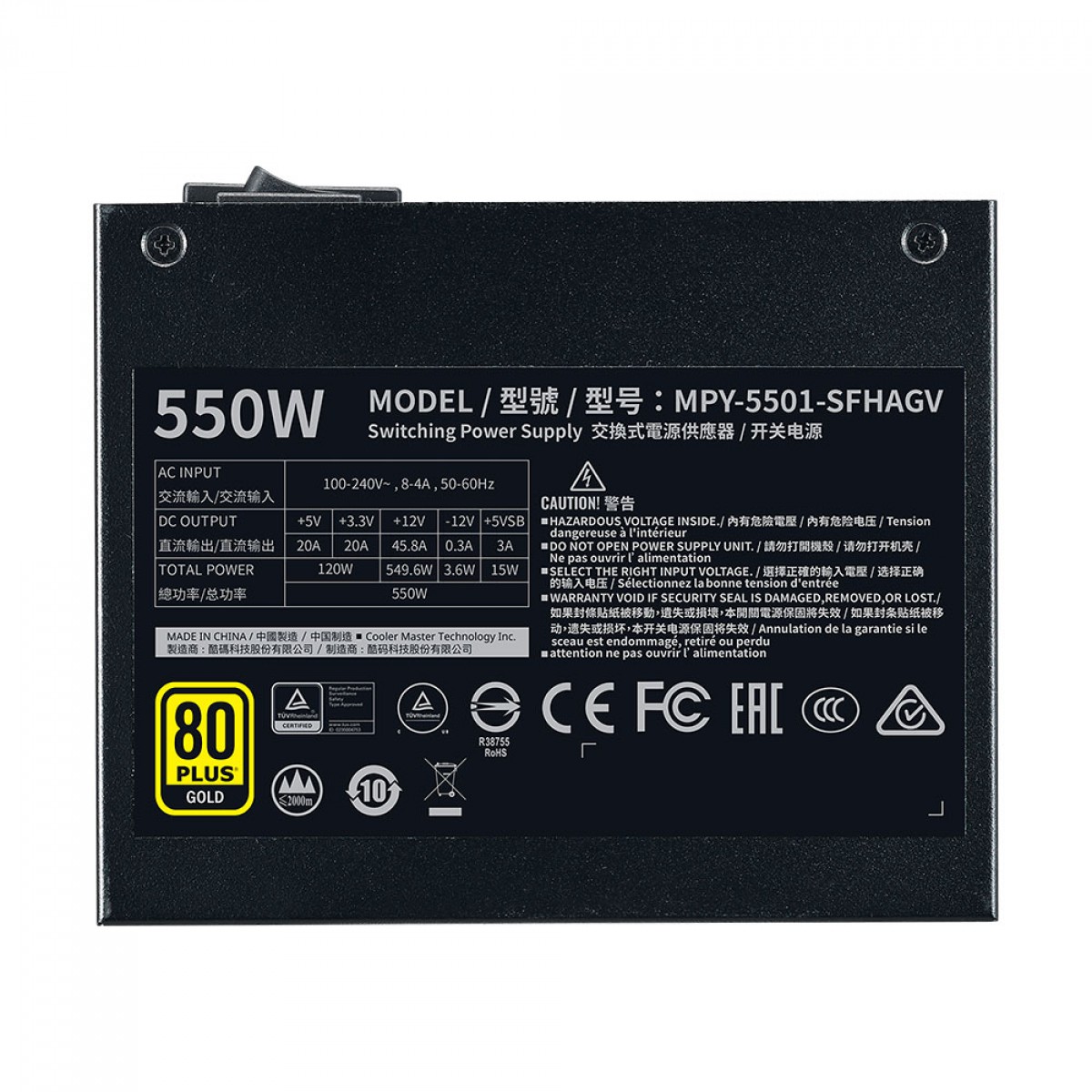 Fonte Cooler Master V550 SFX, 550W, 80 Plus Gold, PFC Ativo, Full Modular, MPY-5501-SFHAGV-WO