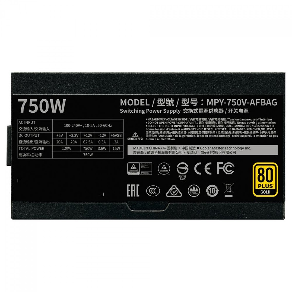 Fonte Cooler Master V750 V2 750W, 80 Plus Gold, PFC Ativo, Full Modular, MPY-750V-AFBAG-WO