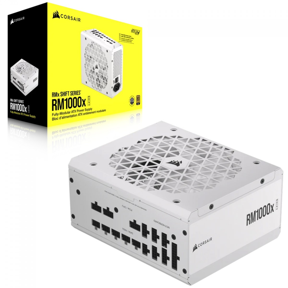 Fonte Corsair RM1000x Shift White, 1000W, 80 Plus Gold, Full Modular, Branco, CP-9020275-BR