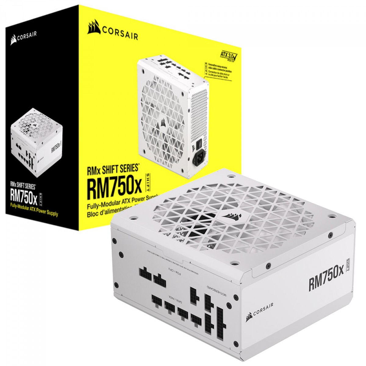 Fonte Corsair RM750x Shift White, 750W, 80 Plus Gold, Full Modular, Branco, CP-9020273-BR