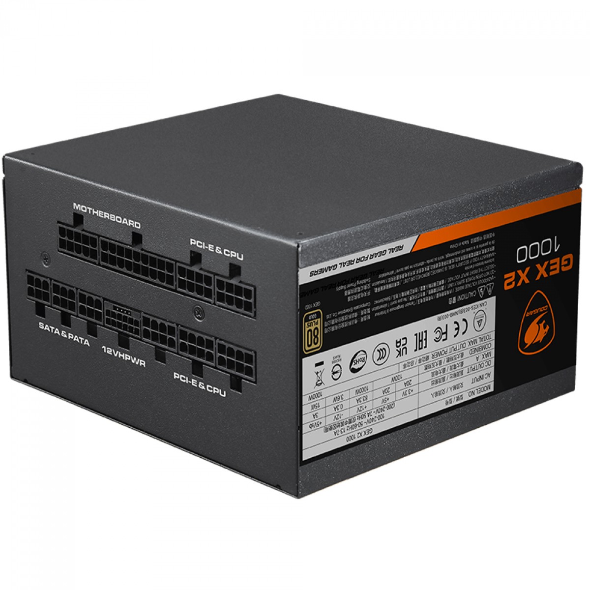 Fonte Cougar GEX X2, 1000W, 80 Plus Gold, PCI 5.0, PFC Ativo, Full Modular, Black, 31GT100008P01