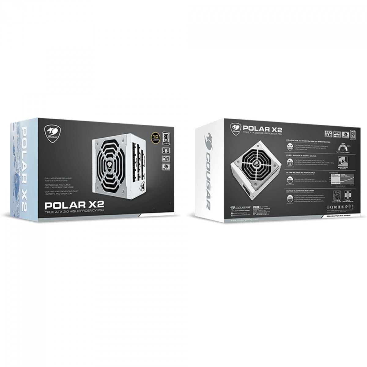 Fonte Cougar Polar X2 1050, 1050W, Full Modular, 80 Plus Platinum, Cybenetics, PCIE Gen 5.0, White, 31PX105005P01