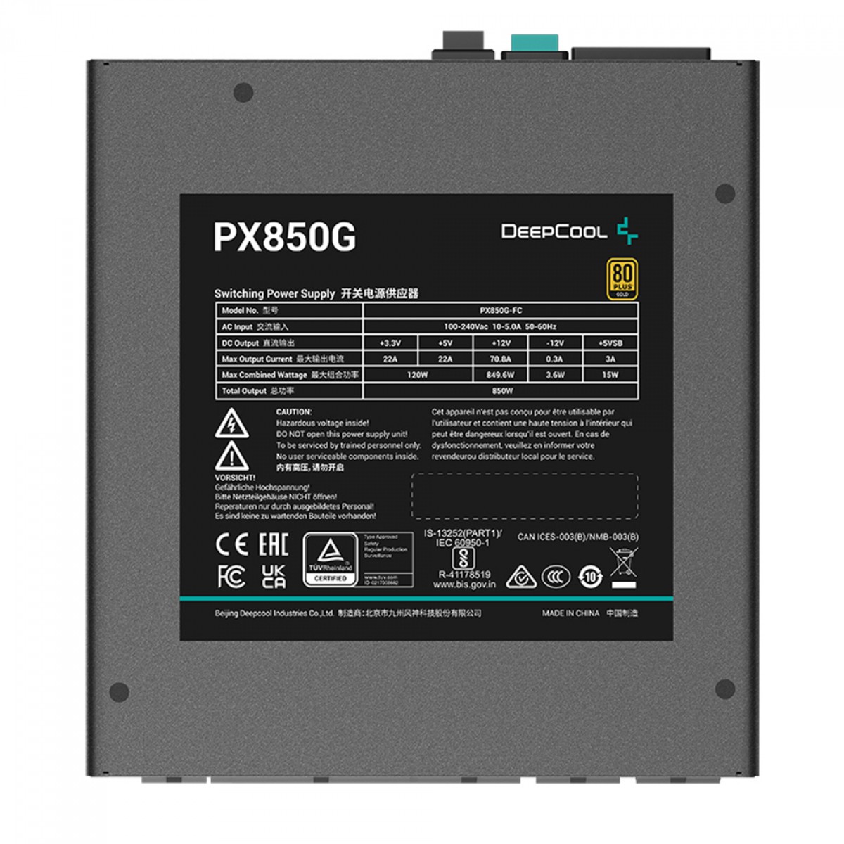 Fonte DeepCool PX850G, 850W, 80 Plus Gold, PFC Ativo, Full Modular, Black, ATX 3.0, PCI 5.0, R-PX850G-FC0B-WO