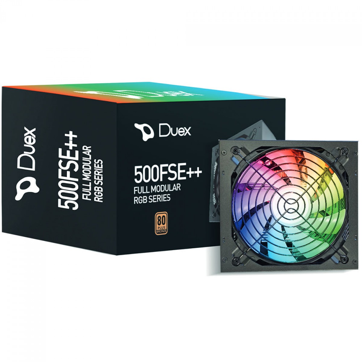 Fonte Duex DX 500FSE++ RGB Series, 500W, 80 Plus Bronze, Full Modular, PFC Ativo