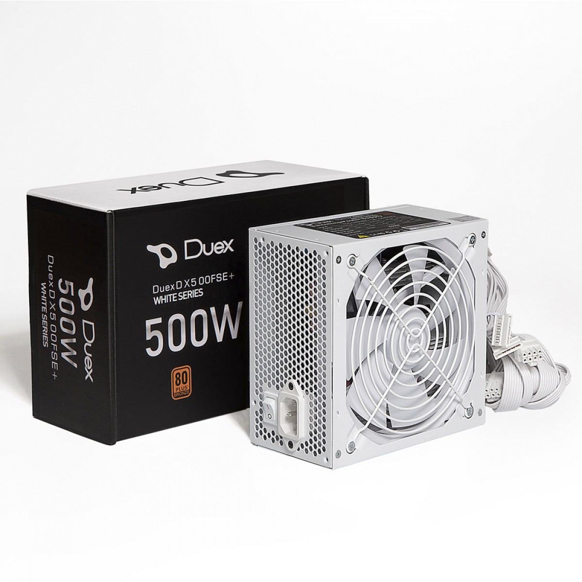 Fonte Duex DX 500FSE+ White Series, 500W, 80 Plus Bronze, PFC Ativo, Cabos Flat