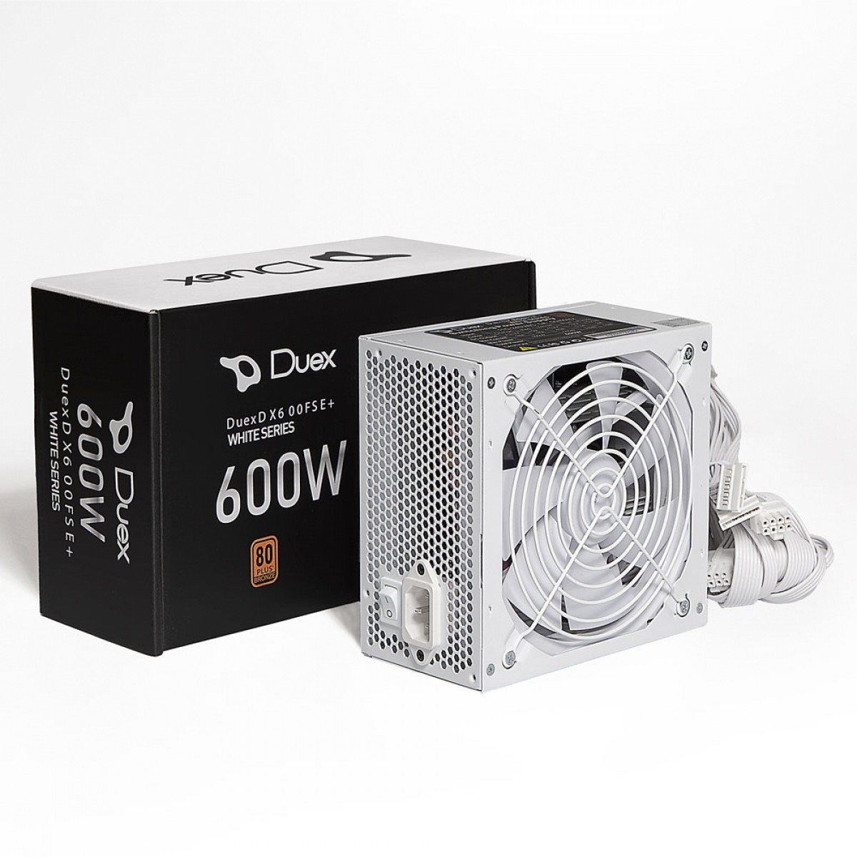 Fonte Duex DX 600FSE+ White Series, 600W, 80 Plus Bronze, PFC Ativo, Cabos Flat