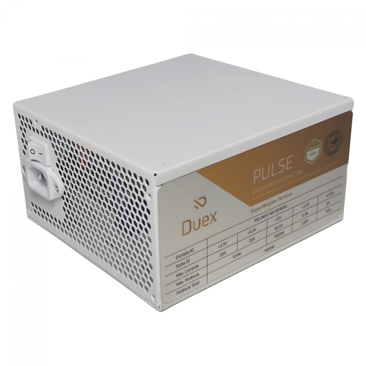 Fonte Duex Pulse Pro, 1000W, Cybenetics Gold, TecLab, ATX 3.1, PCI-E 5.1, PFC Ativo, Full Modular, Branco, DXFOPRO1000WG3W