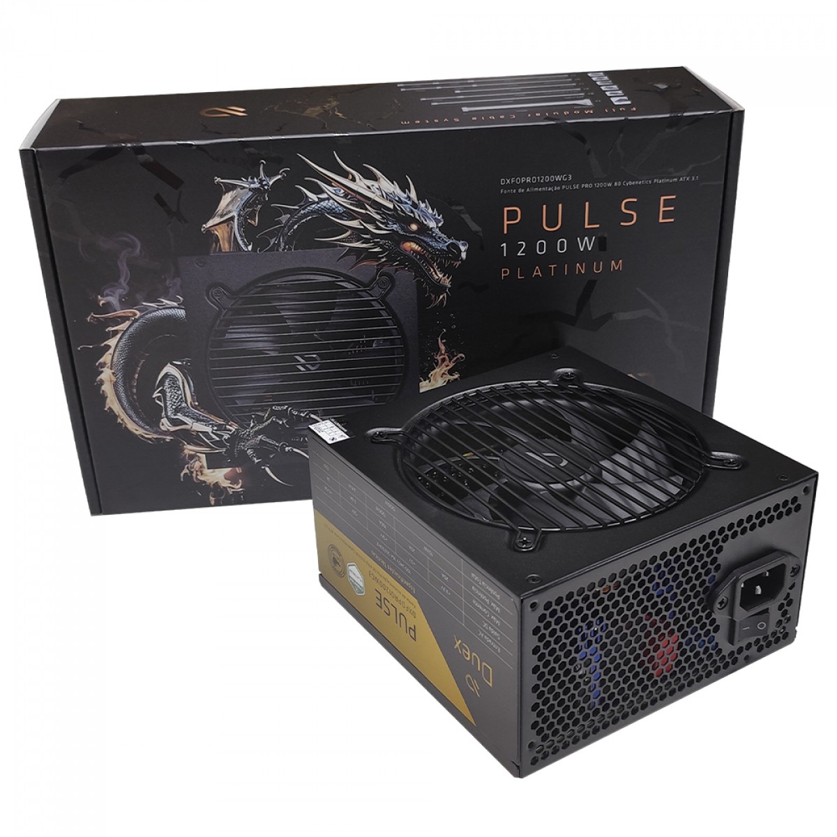 Fonte Duex Pulse Pro, 1200W, Cybenetics Platinum, TecLab, ATX 3.1, PCI-E 5.1, PFC Ativo, Full Modular, DXFOPRO1200WG3