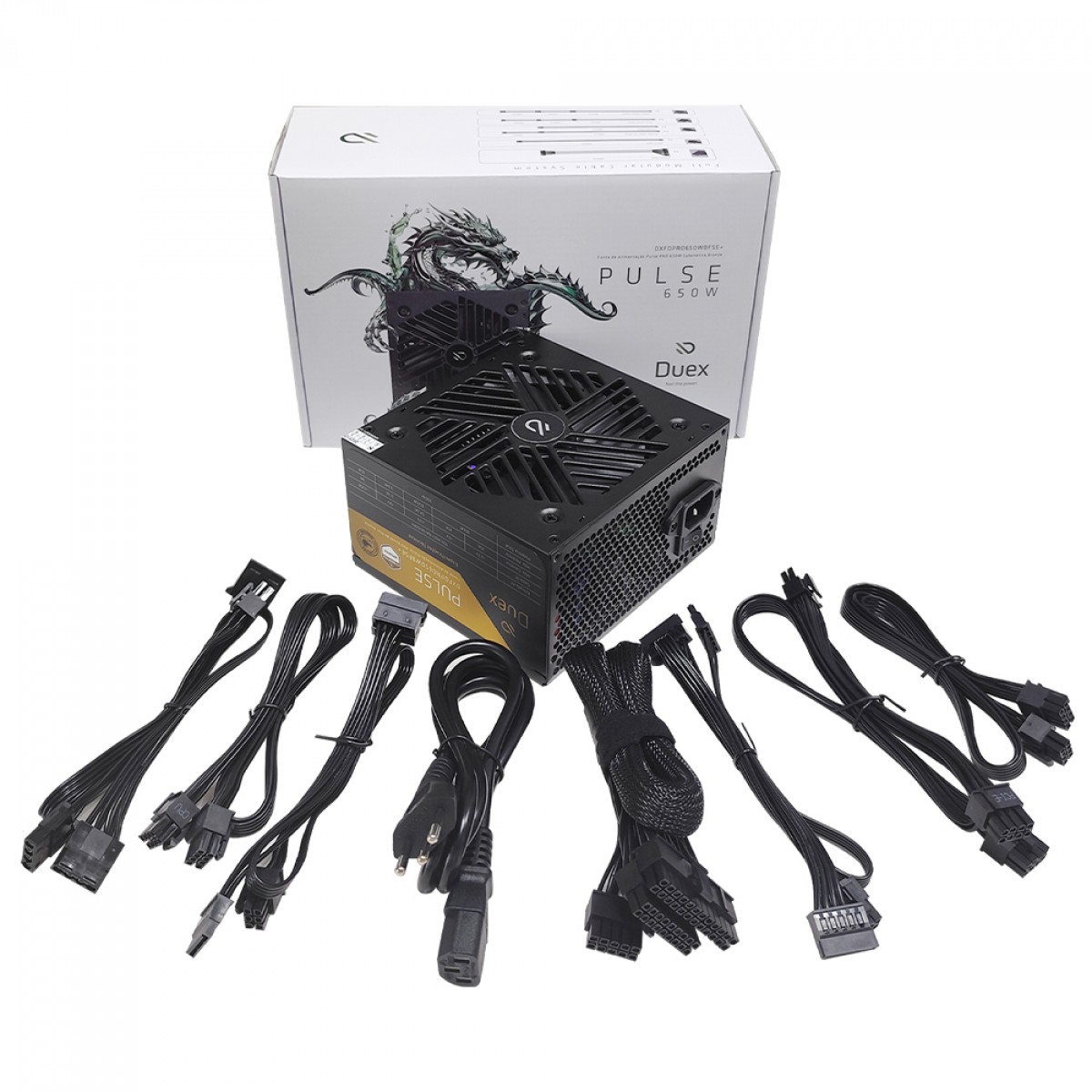 Fonte Duex Pulse Pro, 650W, Cybenetics Bronze, TecLab, Full Modular, PFC Ativo, DXFOPRO650WBFSE+