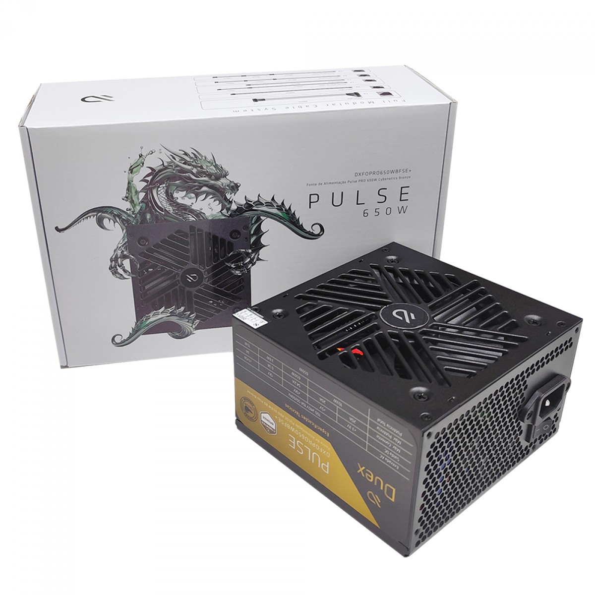 Fonte Duex Pulse Pro, 650W, Cybenetics Bronze, TecLab, Full Modular, PFC Ativo, DXFOPRO650WBFSE+