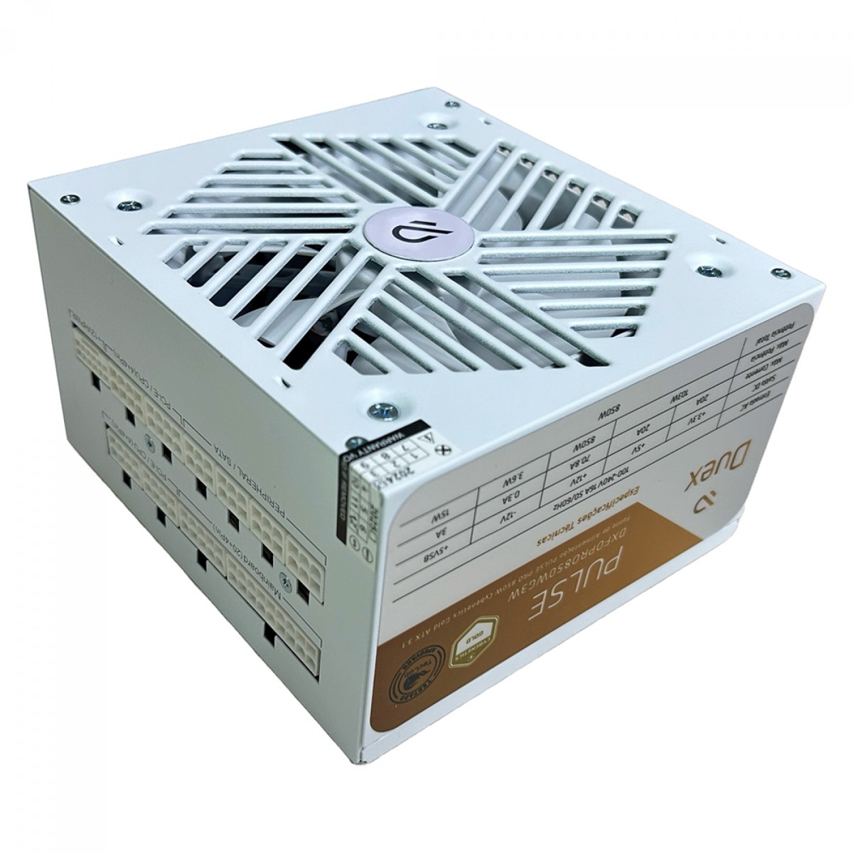 Fonte Duex Pulse Pro, 850W, Cybenetics Gold, TecLab, ATX 3.1, PCI5.1, PFC Ativo, Full Modular, Branco, DXFOPRO850WG3W