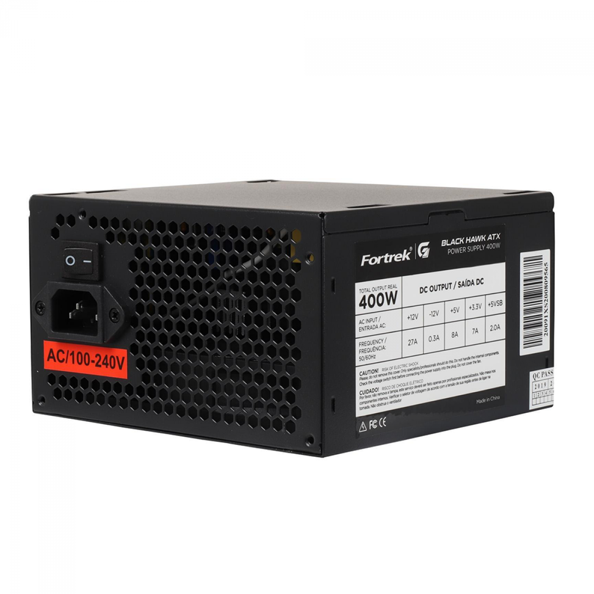 Fonte Fortrek Black Hawk, 400W, 80 Plus White, PFC Ativo, 70458