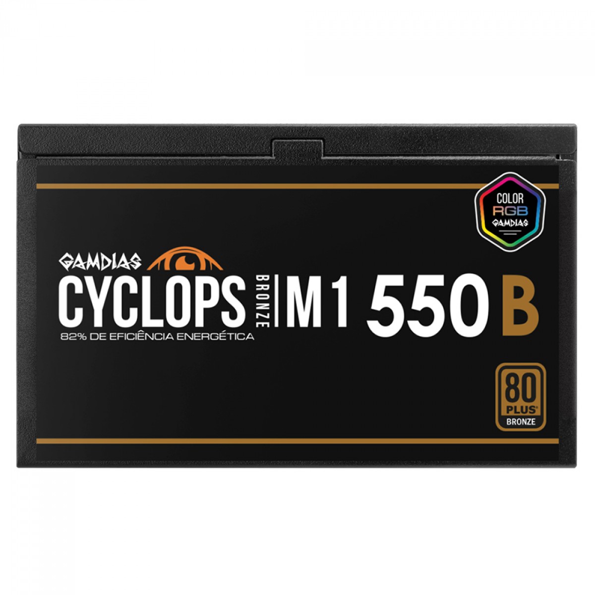 Fonte Gamdias Cyclops M1-550B, 550W, RGB, 80 Plus Bronze, Cybenetics, Teclab, PFC Ativo, Cabos Flat