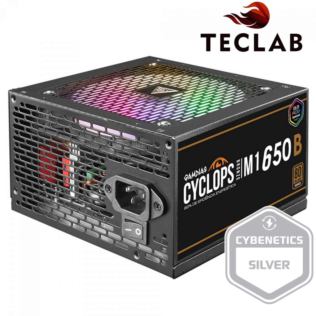 Fonte Gamdias Cyclops M1-650B, 650W, RGB, 80 Plus Bronze, Cybenetics, Teclab, PFC Ativo, Cabos Flat