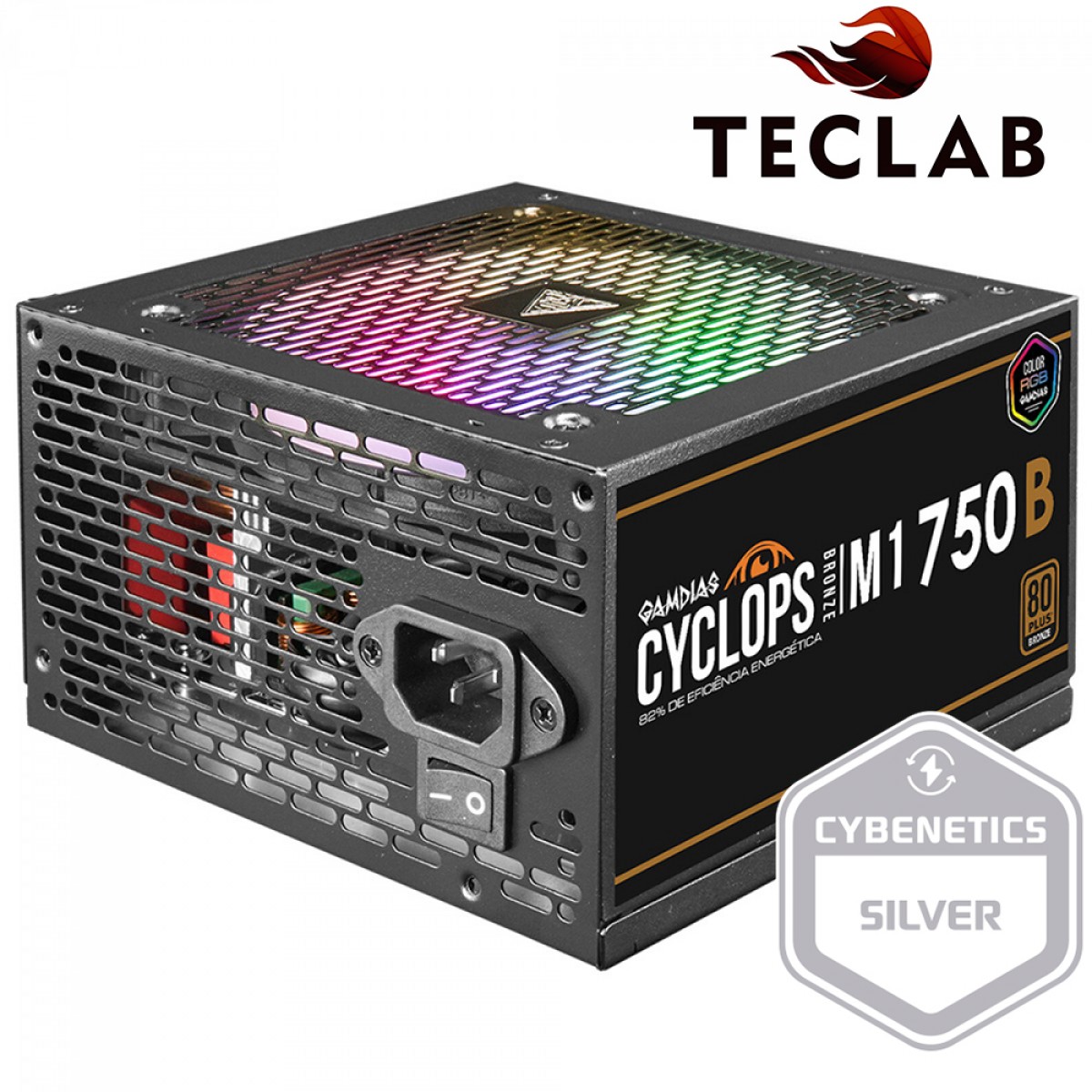 Fonte Gamdias Cyclops M1-750B, 750W, RGB, 80 Plus Bronze, Cybenetics, Teclab, PFC Ativo, Cabos Flat