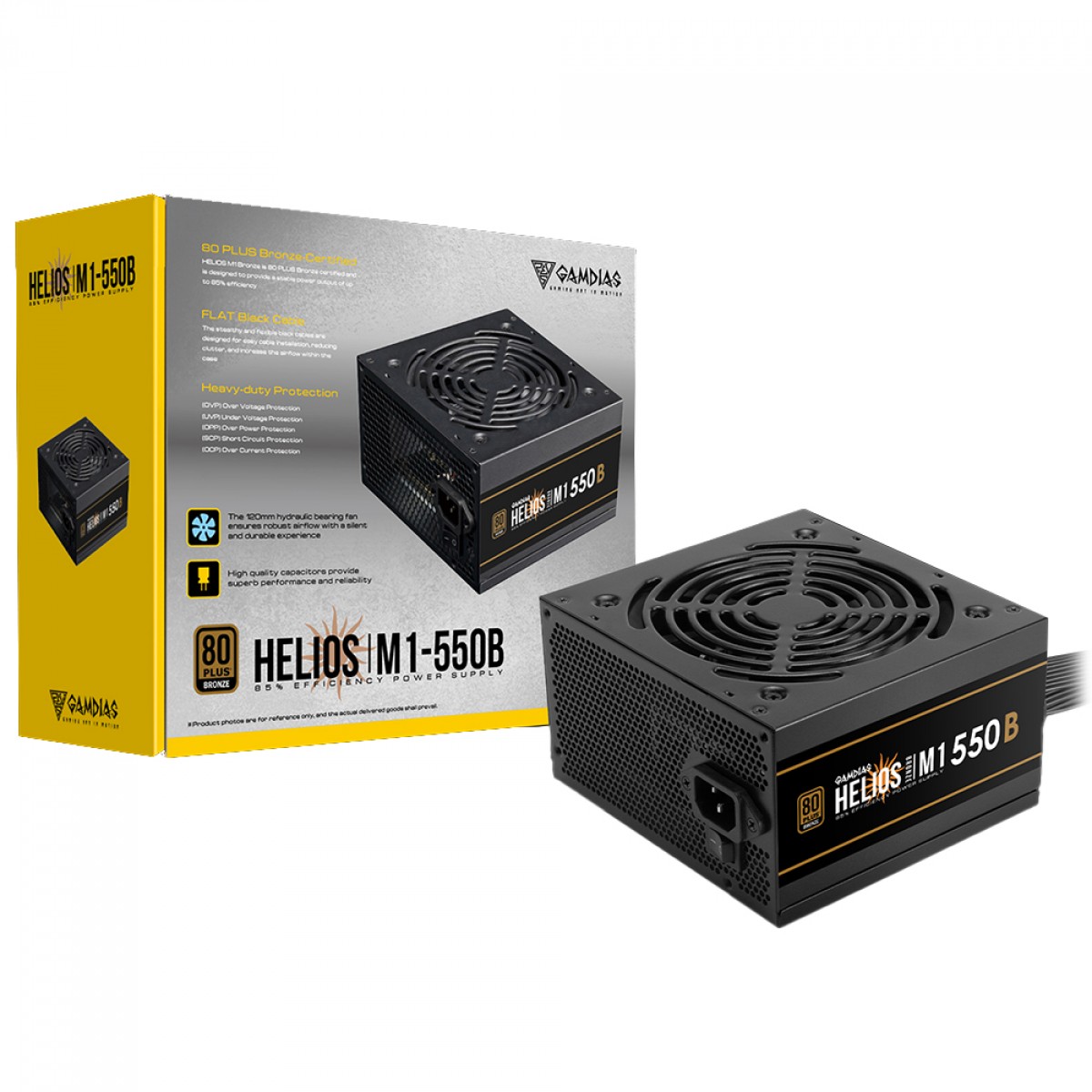 Fonte Gamdias Helios M1-550B, 550W, 80 Plus Bronze, PFC Ativo, Cabos Flat, Preto