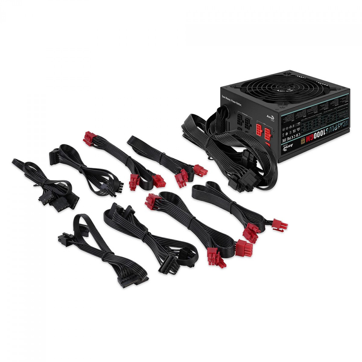 Fonte Gamer Aerocool KCAS Plus, 1000W, 80 Plus Gold, Modular, PFC Ativo, Preto, KCAS PLUS 1000GM