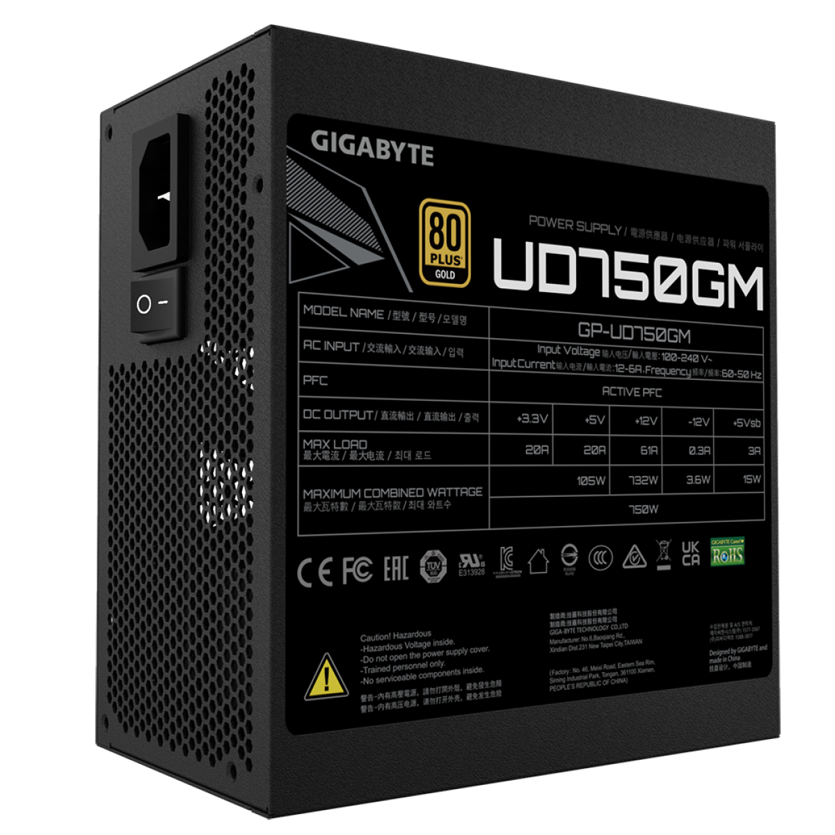Fonte Gigabyte GP-UD750GM, 750W, 80 Plus Gold, PFC Ativo, Full Modular, GP-UD750GM