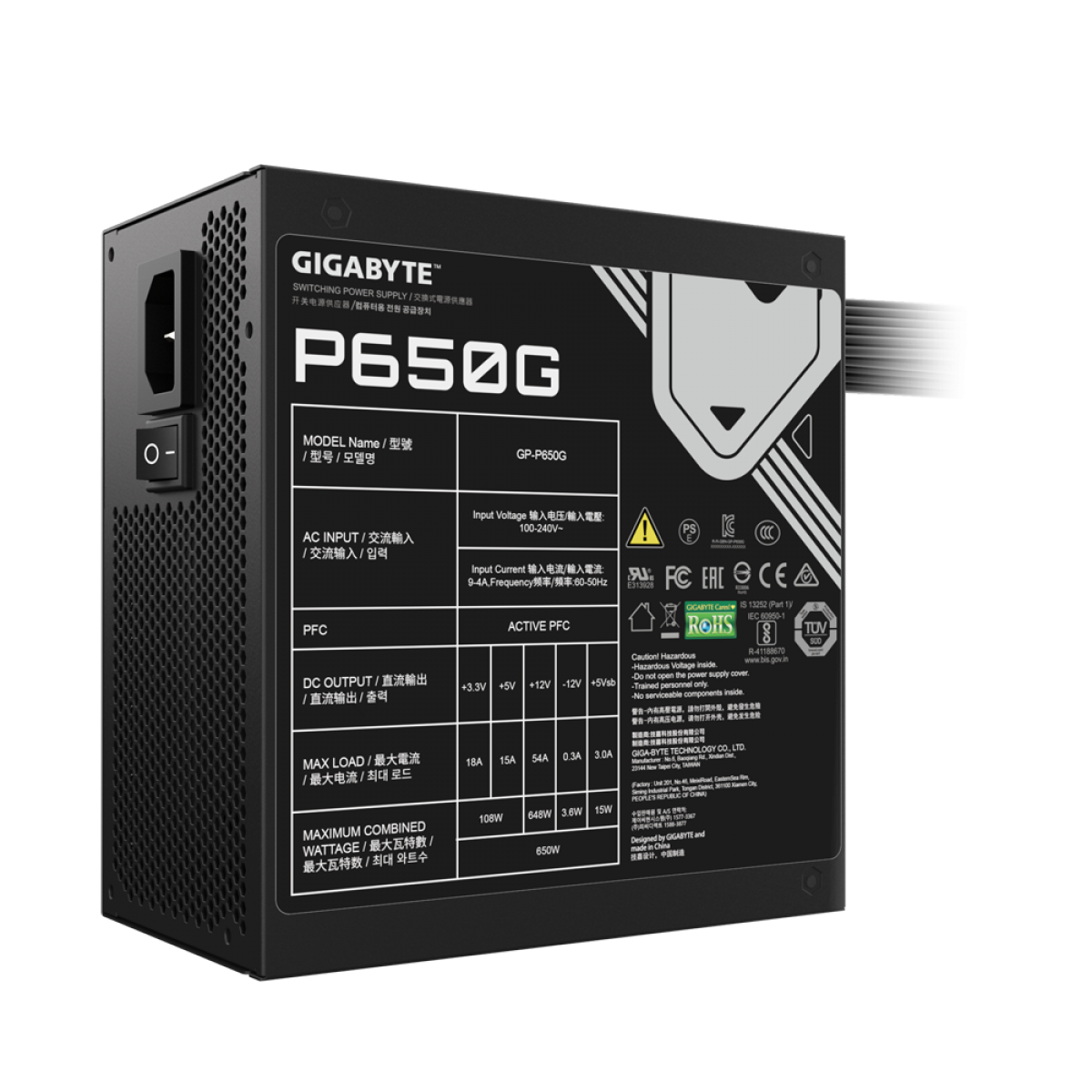 Fonte Gigabyte P650G, 650W, 80 Plus Gold, PFC Ativo, GP-P650G