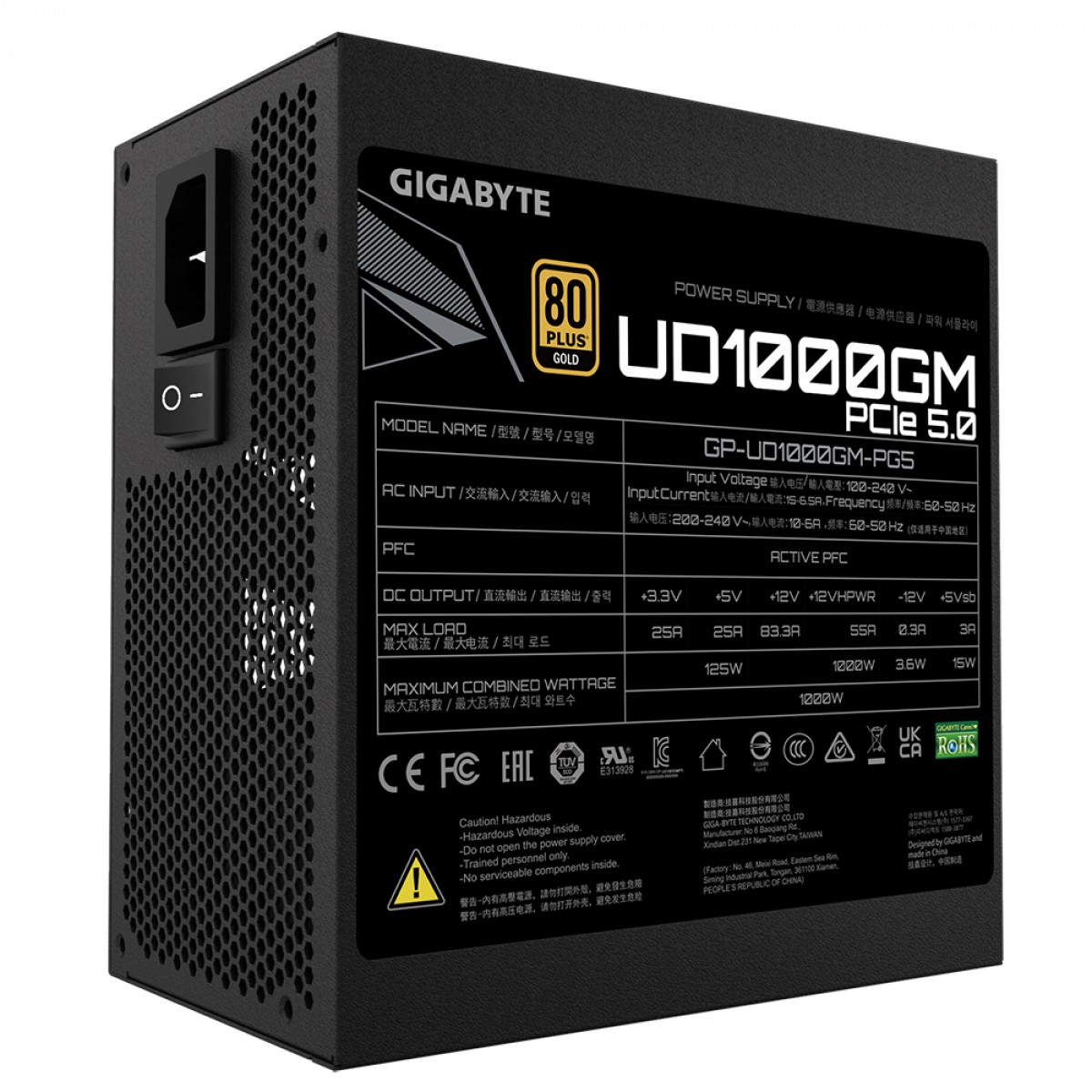 Fonte Gigabyte UD1000GM PG5, 1000W, 80 Plus Gold, PFC Ativo, Full Modular, GP-UD1000GM PG5