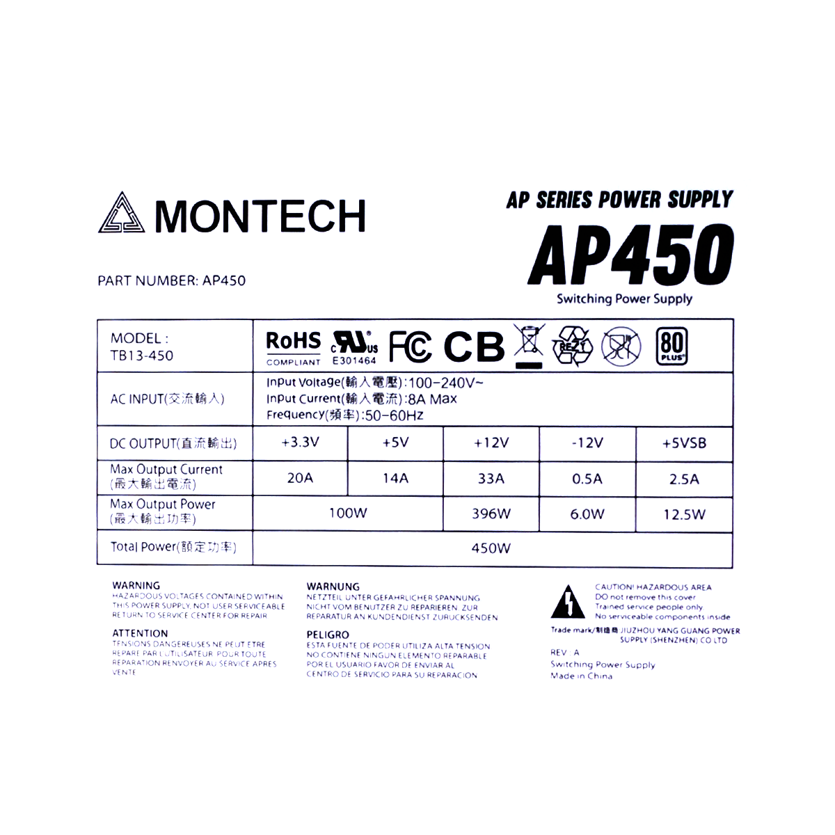 Fonte Montech AP450, 450W, 80 Plus White, PFC Ativo, AP450