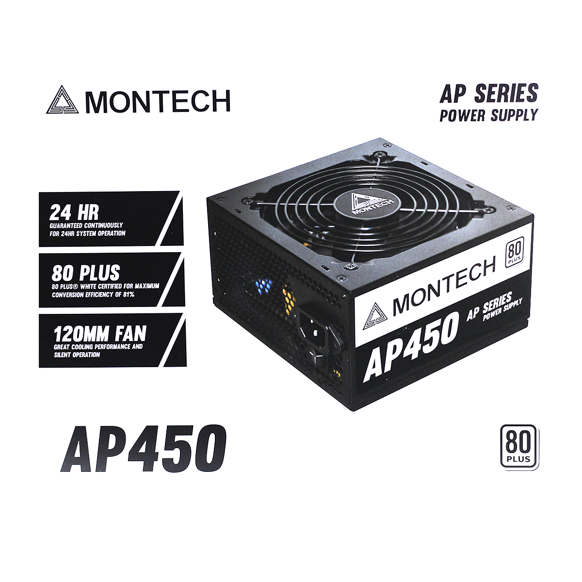 Fonte Montech AP450, 450W, 80 Plus White, PFC Ativo, AP450