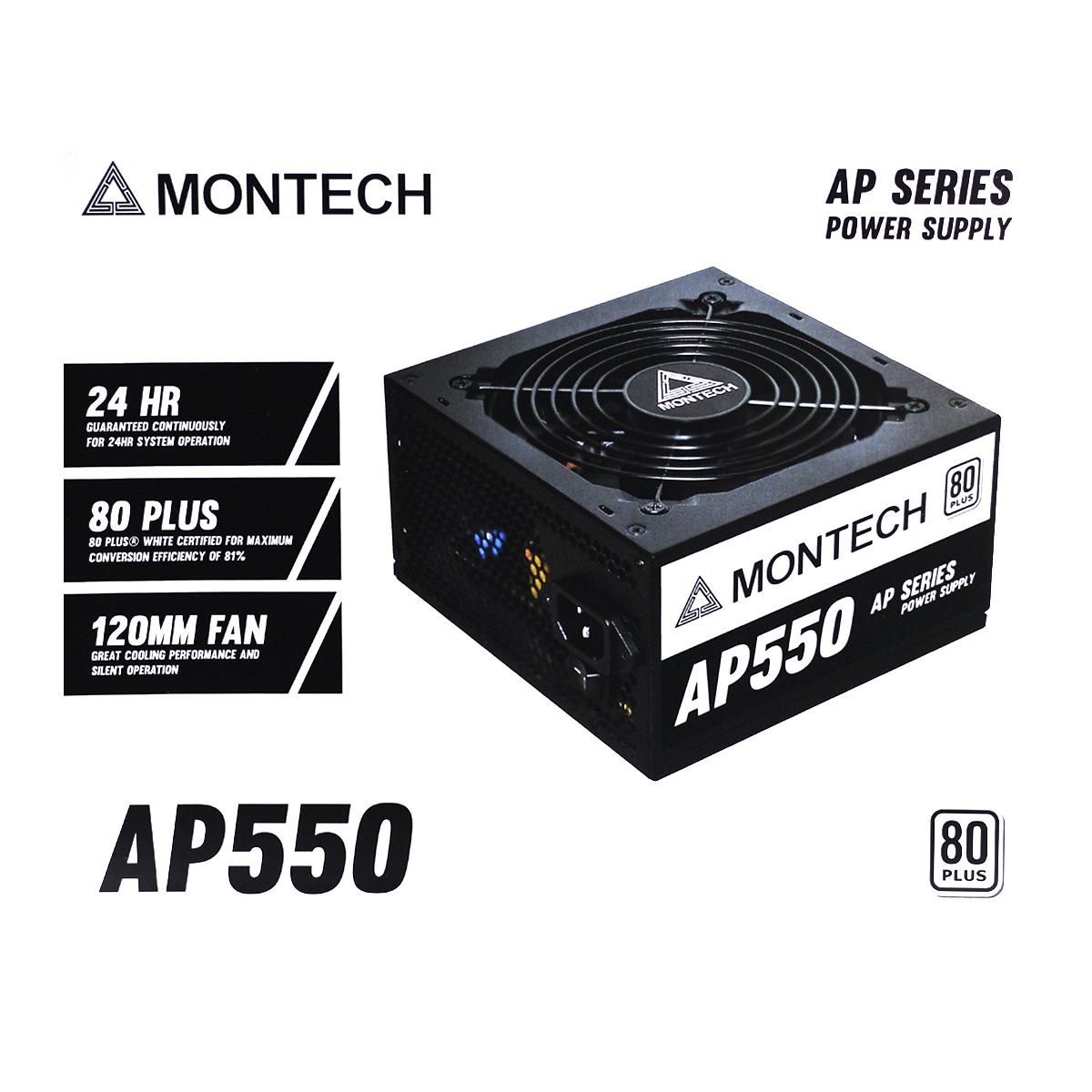Fonte Montech AP550, 550W, 80 Plus White, PFC Ativo, AP550